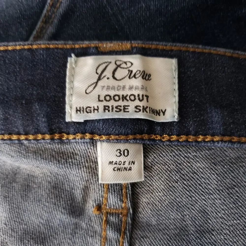 J. Crew Blue Denim Lookout High Rise Toothpick Skinny Jeans Women's Size 30
